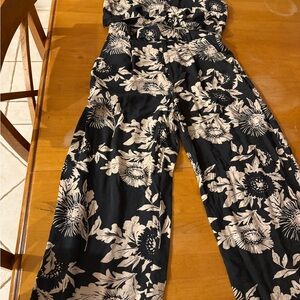 Banana Republic Black and Cream Floral Jumpsuit
